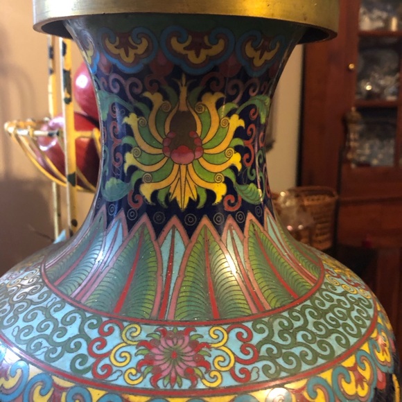 Large Qing Dynasty  Cloisonné Turquoise  Floral Vase - Picture 6 of 13